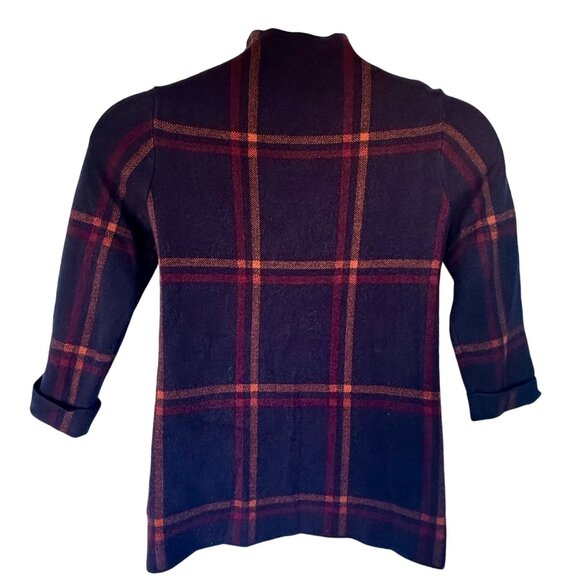 Max Studio Plaid Preppy Mock Neck Boxy Sweater Navy Red Size M - Picture 2 of 8